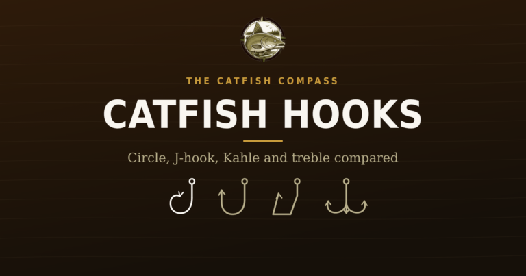 Catfish hooks compared — circle, J-hook, Kahle and treble, from The Catfish Compass