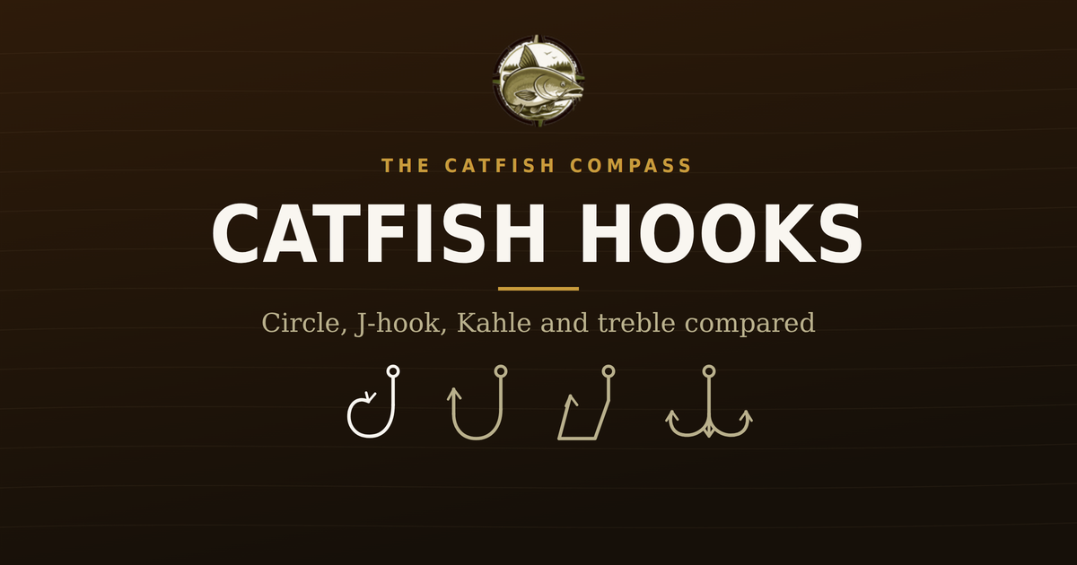 Catfish hooks compared — circle, J-hook, Kahle and treble, from The Catfish Compass