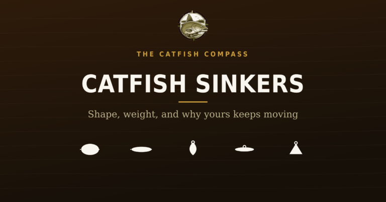 The Catfish Compass title card for catfish sinkers, shape weight and why yours keeps moving